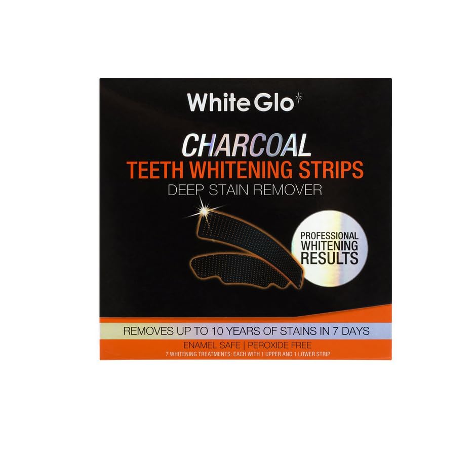 White Glo Charcoal Deep Stain Remover Strips – activated charcoal whitening with non-slip fit for sensitive teeth