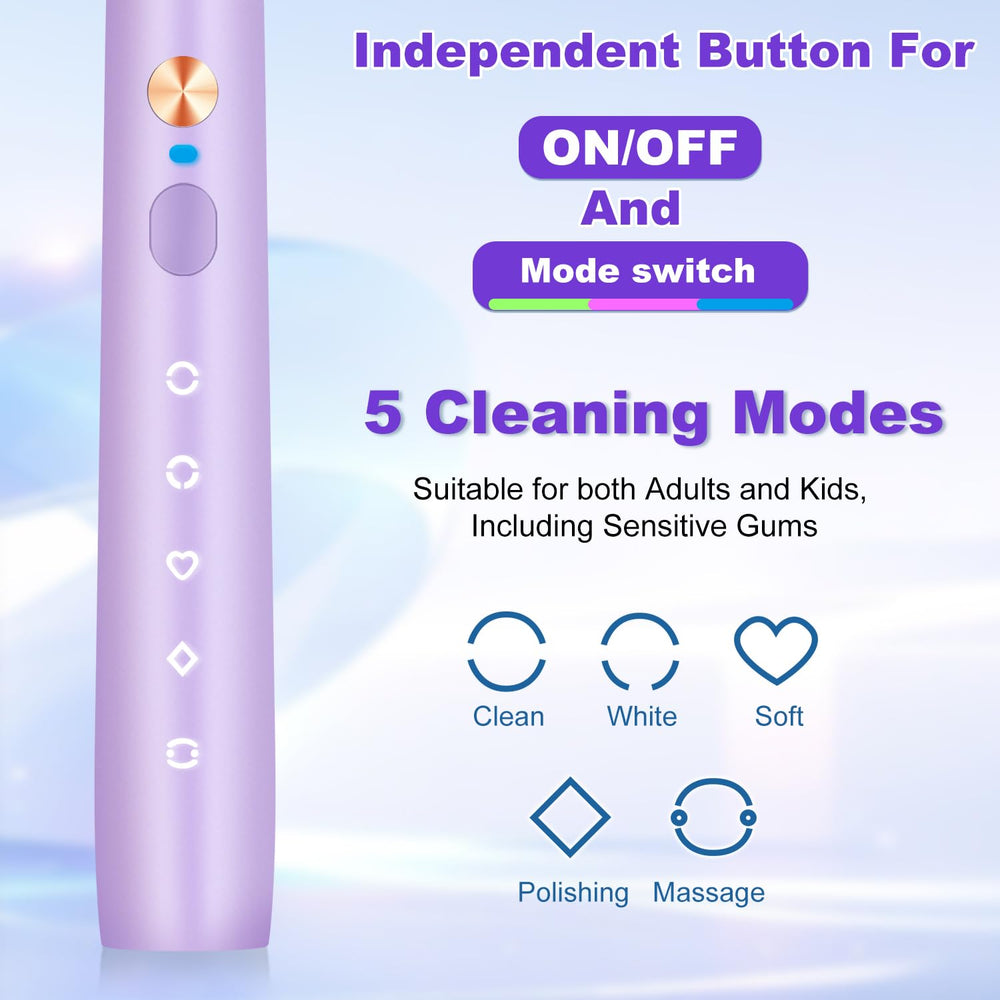 Whitening Electric Toothbrush with travel case and eight replacement brush heads