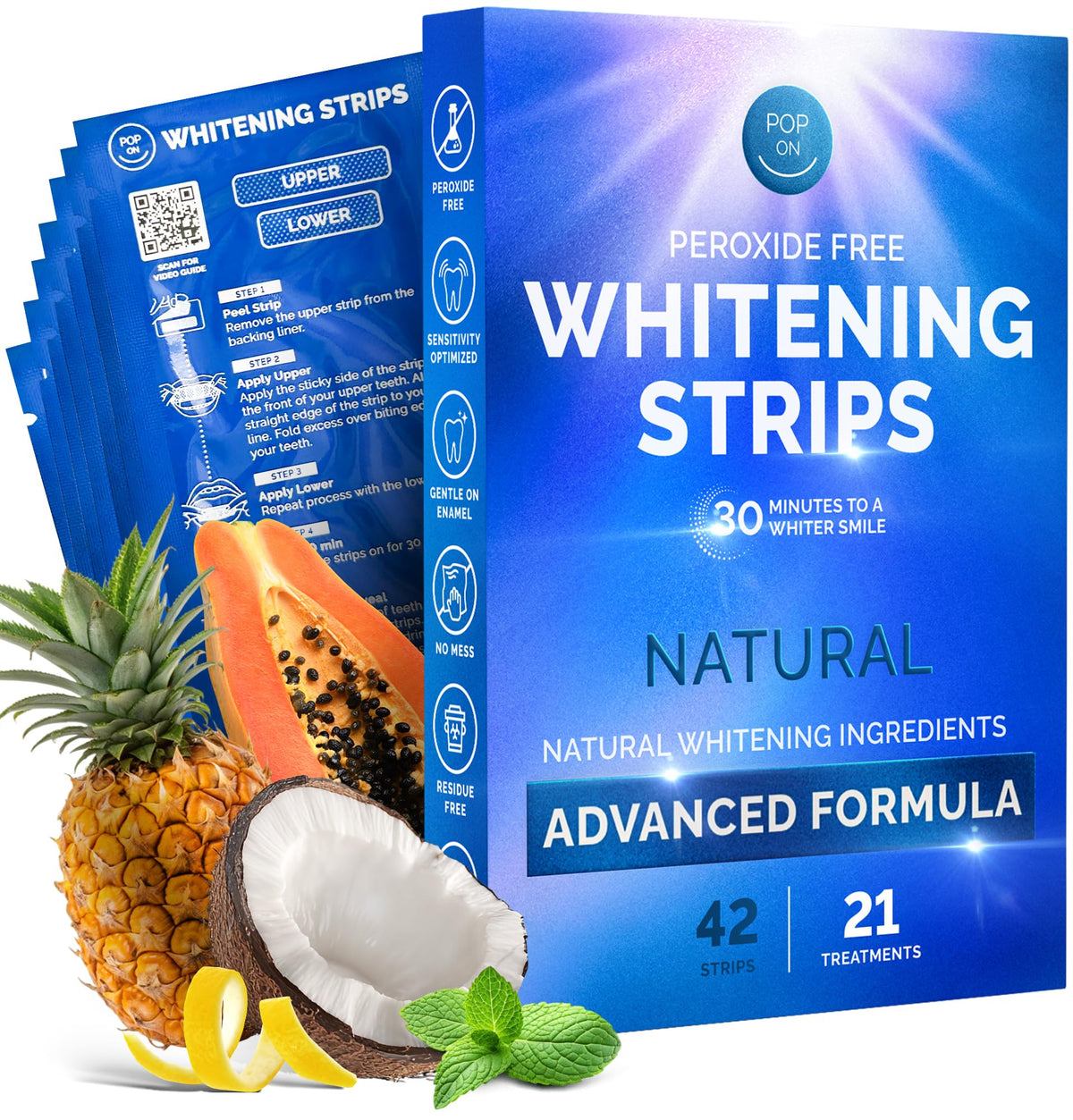 Box of Whitening Strips for Sensitive Teeth with Mint scent