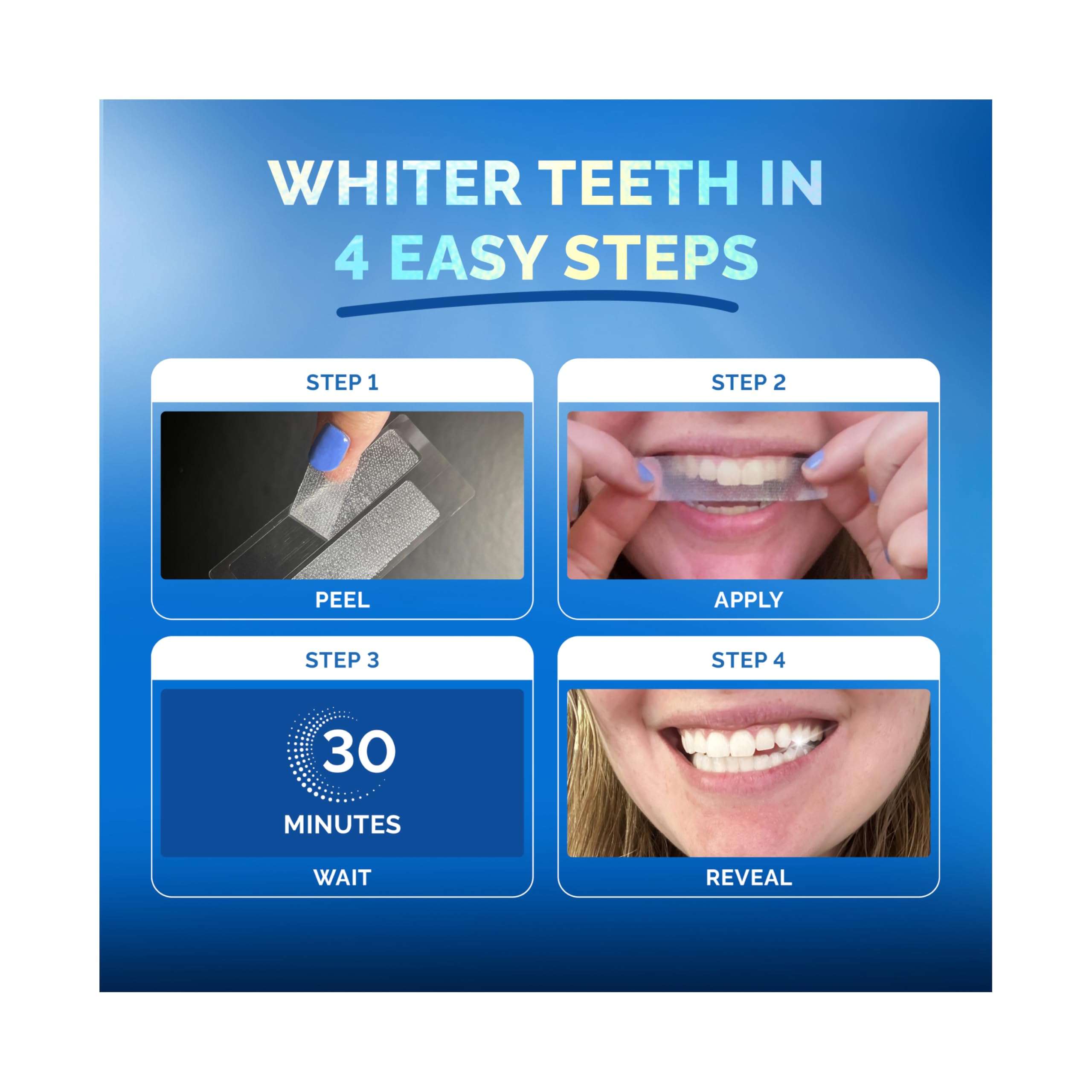 Mint and coconut-infused whitening strips on hands