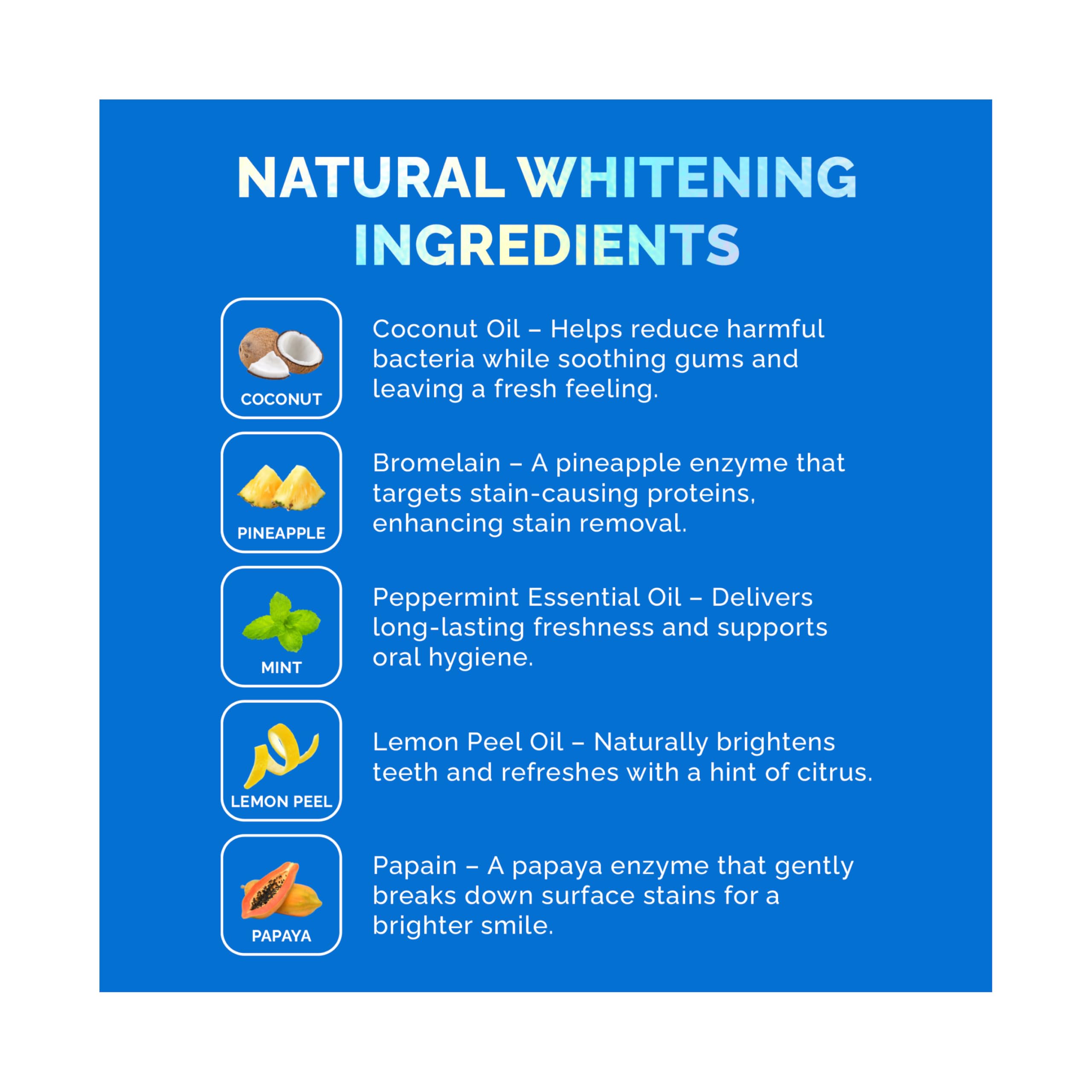 Enamel-safe, peroxide-free whitening strips label
