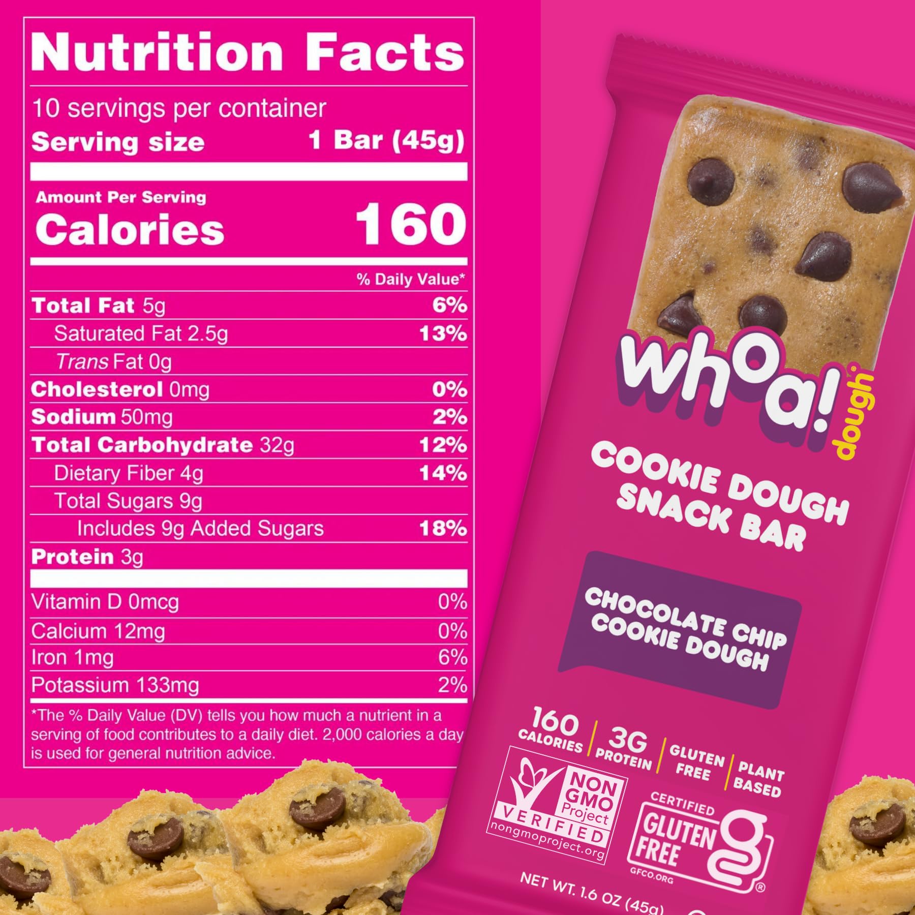 Whoa Dough sugar cookie bar features a soft texture and gluten-free, plant-based appeal.