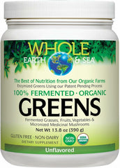 Front label: Whole Earth & Sea Organic Fermented Greens 13.8 oz