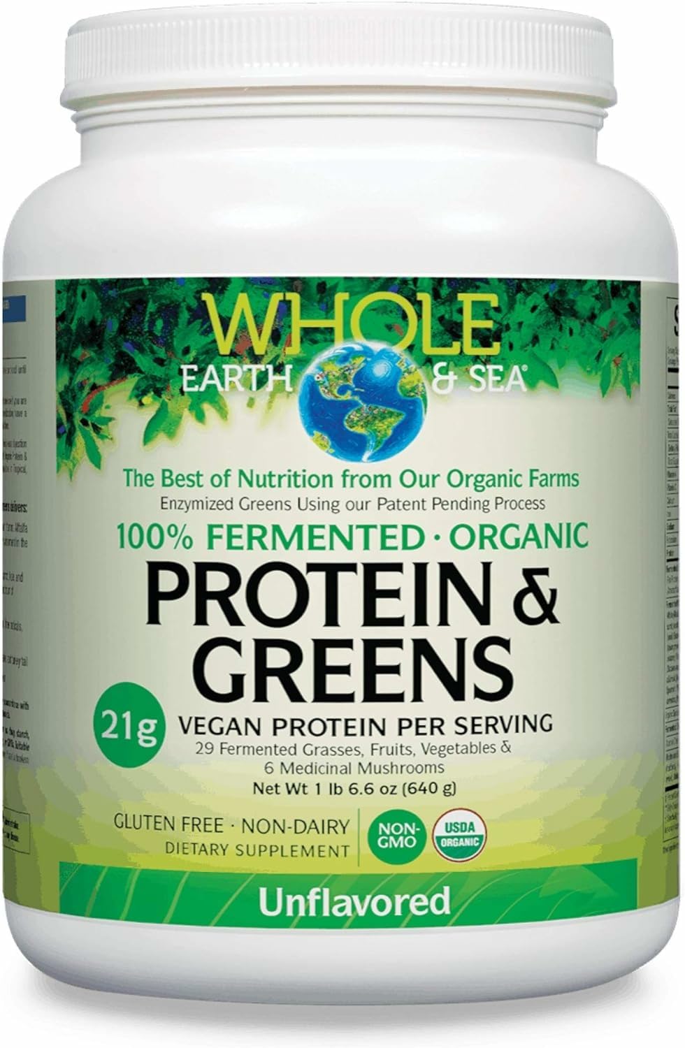 Whole Earth & Sea Organic Fermented Protein & Greens unflavored 1 lb 9 oz packaging