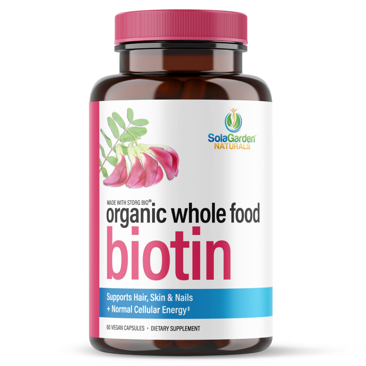Whole Food Biotin supplement bottle from SolaGarden Naturals
