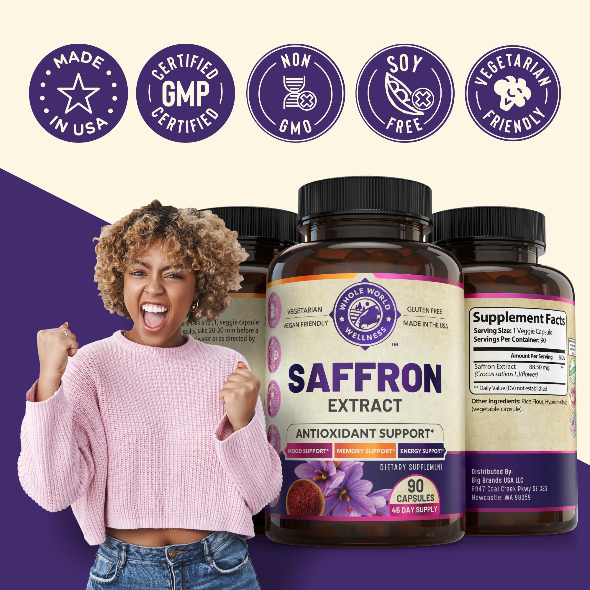 WHOLE WORLD WELLNESS saffron extract pour demonstrates easy dosing for digestion balance