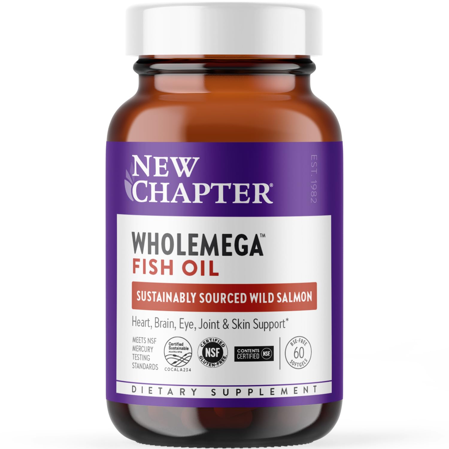 New Chapter Wholemega Wild Alaskan Salmon Oil bottle and label