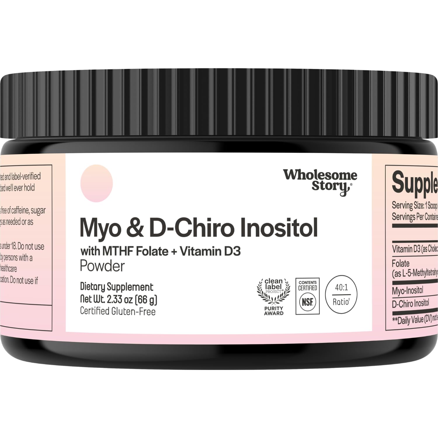 Wholesome Story product front label showing powder jar and branding benefit clarity