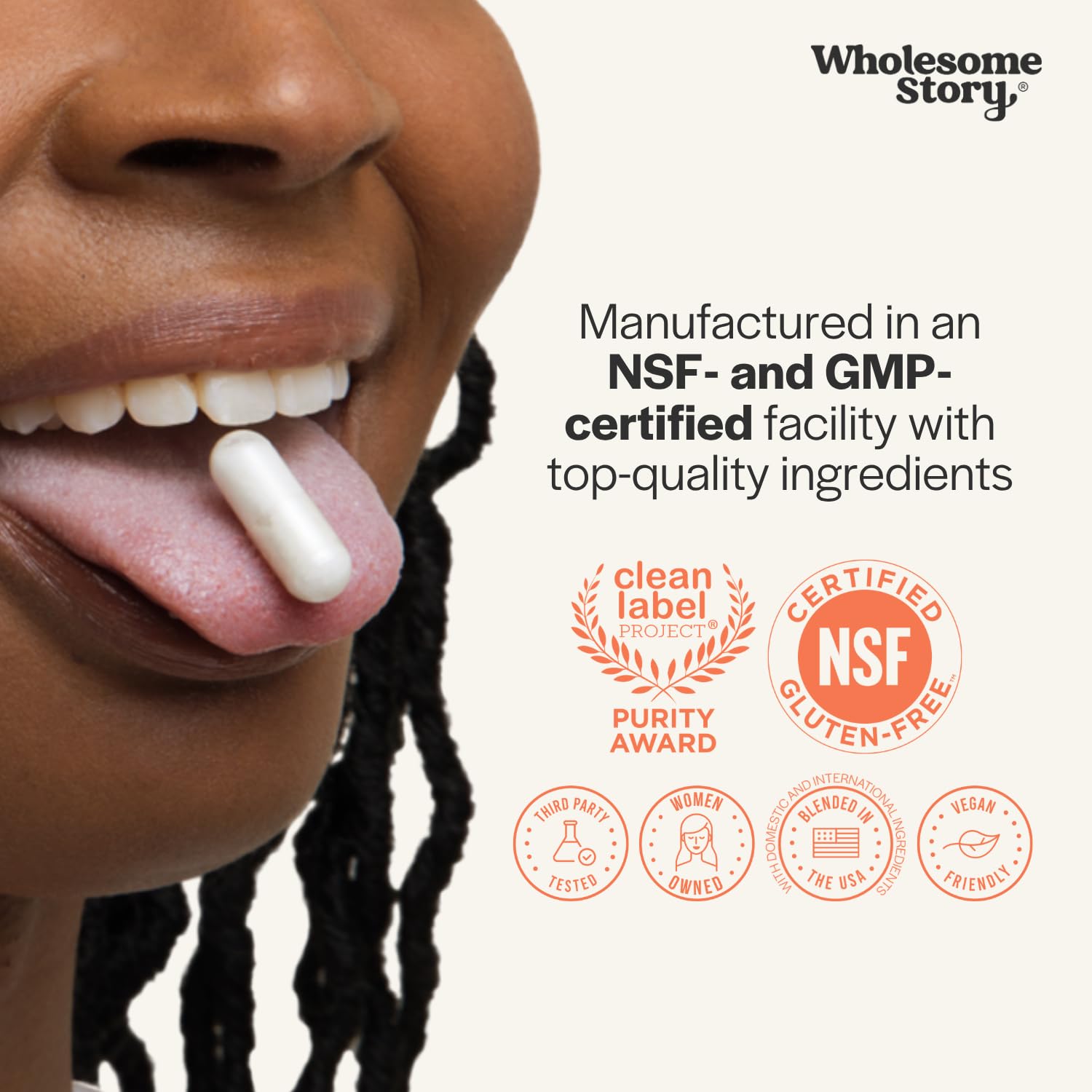 Wholesome Story supplement label nutrition facts showing ingredient transparency and dosage