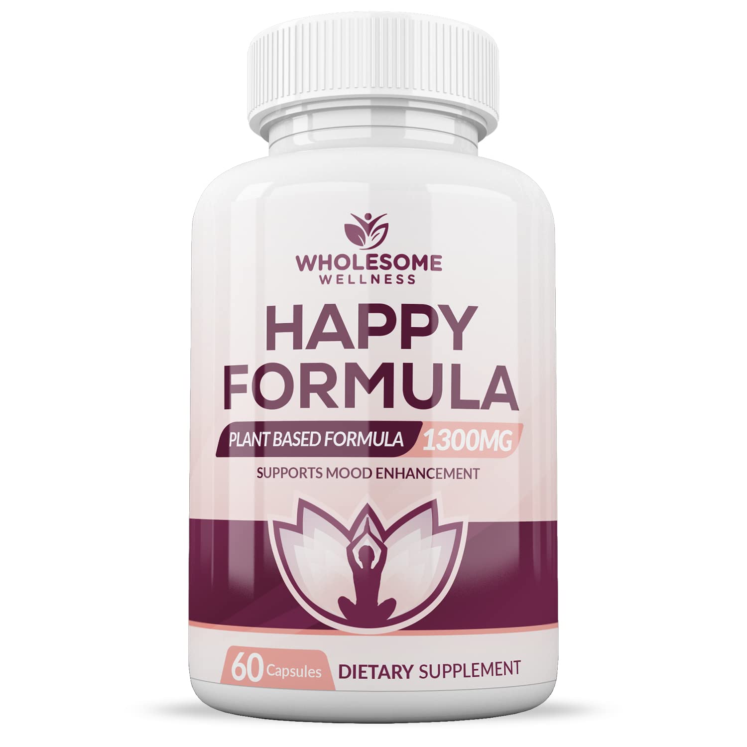 Bottle of Wholesome Wellness Happy Formula with label
