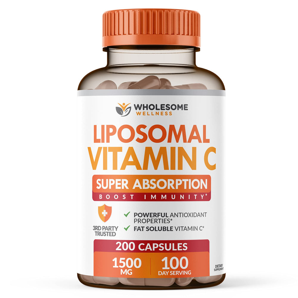 Wholesome Wellness Liposomal Vitamin C Capsules bottle label on white