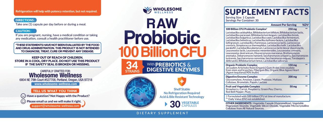 Close-up of probiotic capsule with label details