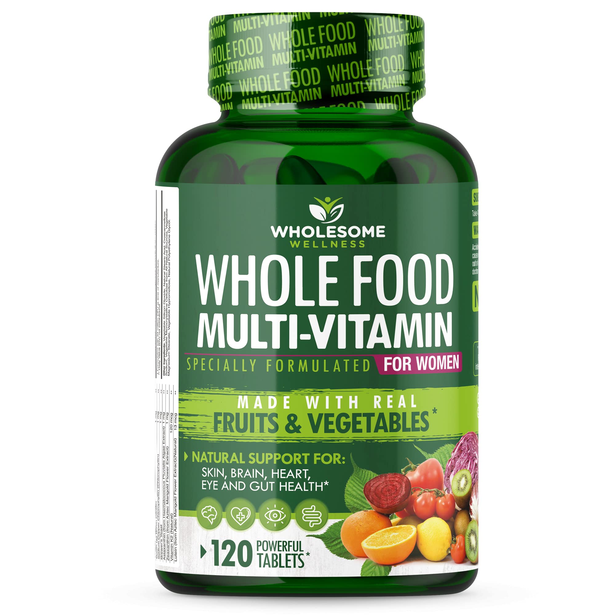 Wholesome Wellness women's whole food multivitamin bottle label