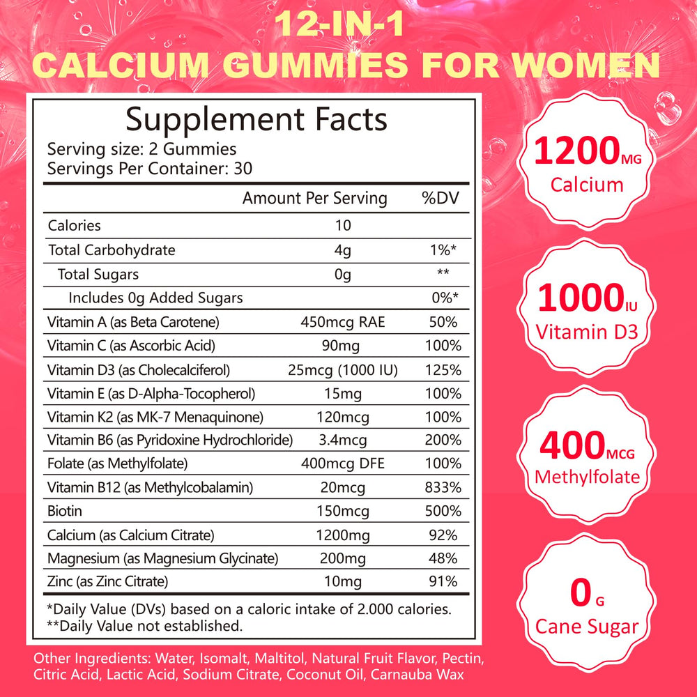 Whoyun Calcium Gummies for Women bottle back label