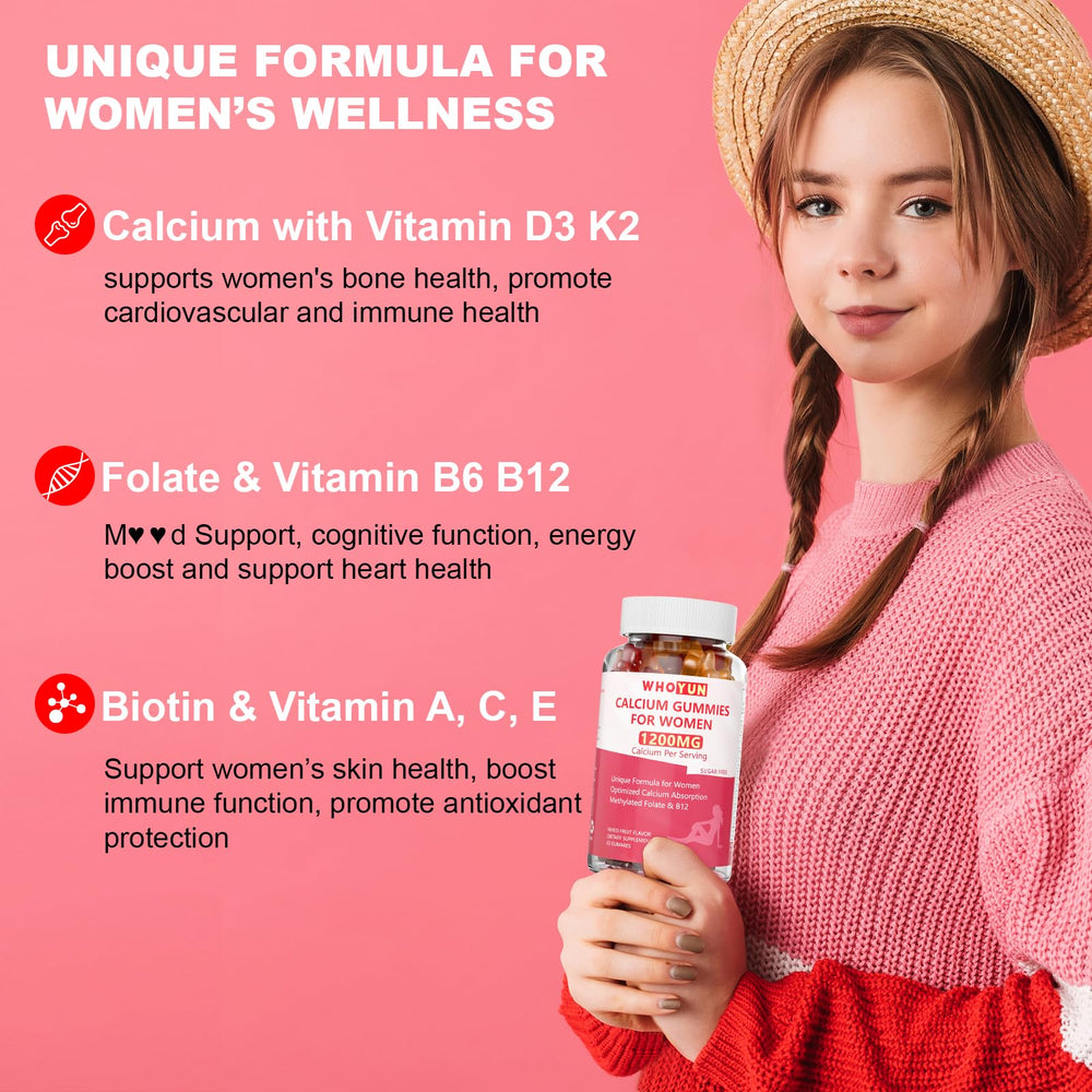 Whoyun Calcium Gummies for Women nutrition facts panel