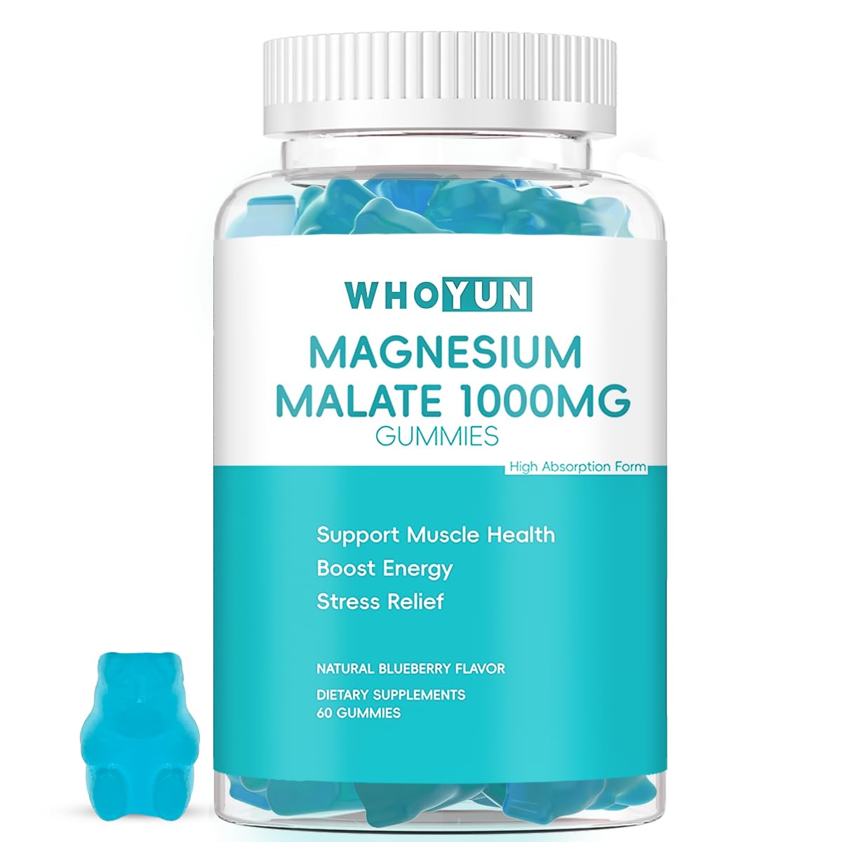 Whoyun Magnesium Malate Gummies bottle – 60-count (hero image).
