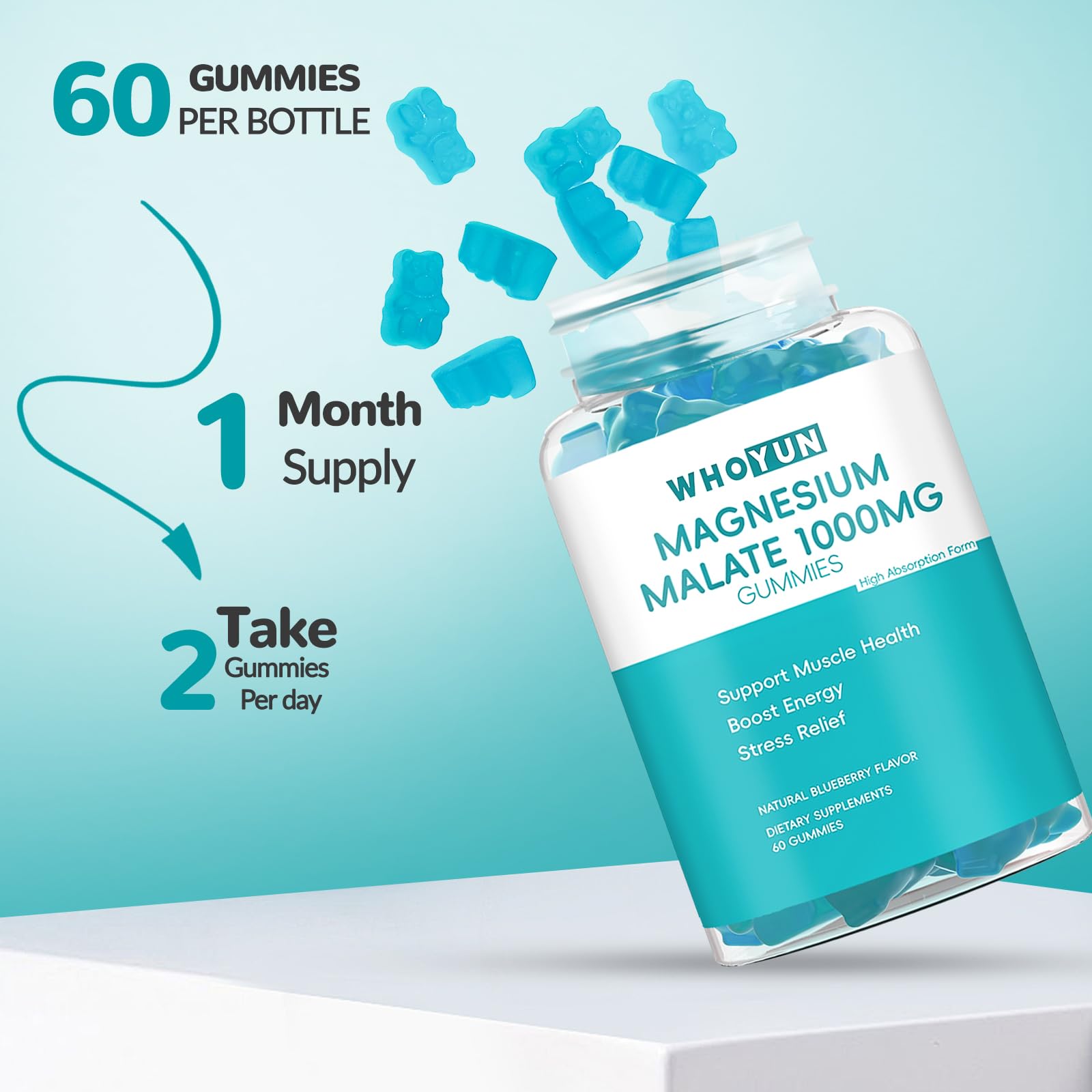 Gummy bottle beside packaging box for display.