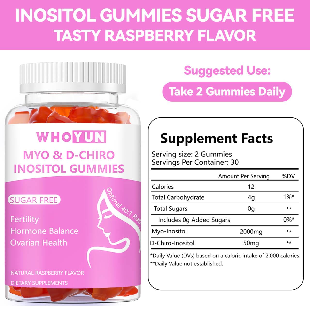 Whoyun open bottle top view displaying chewable gummies for easy dosing