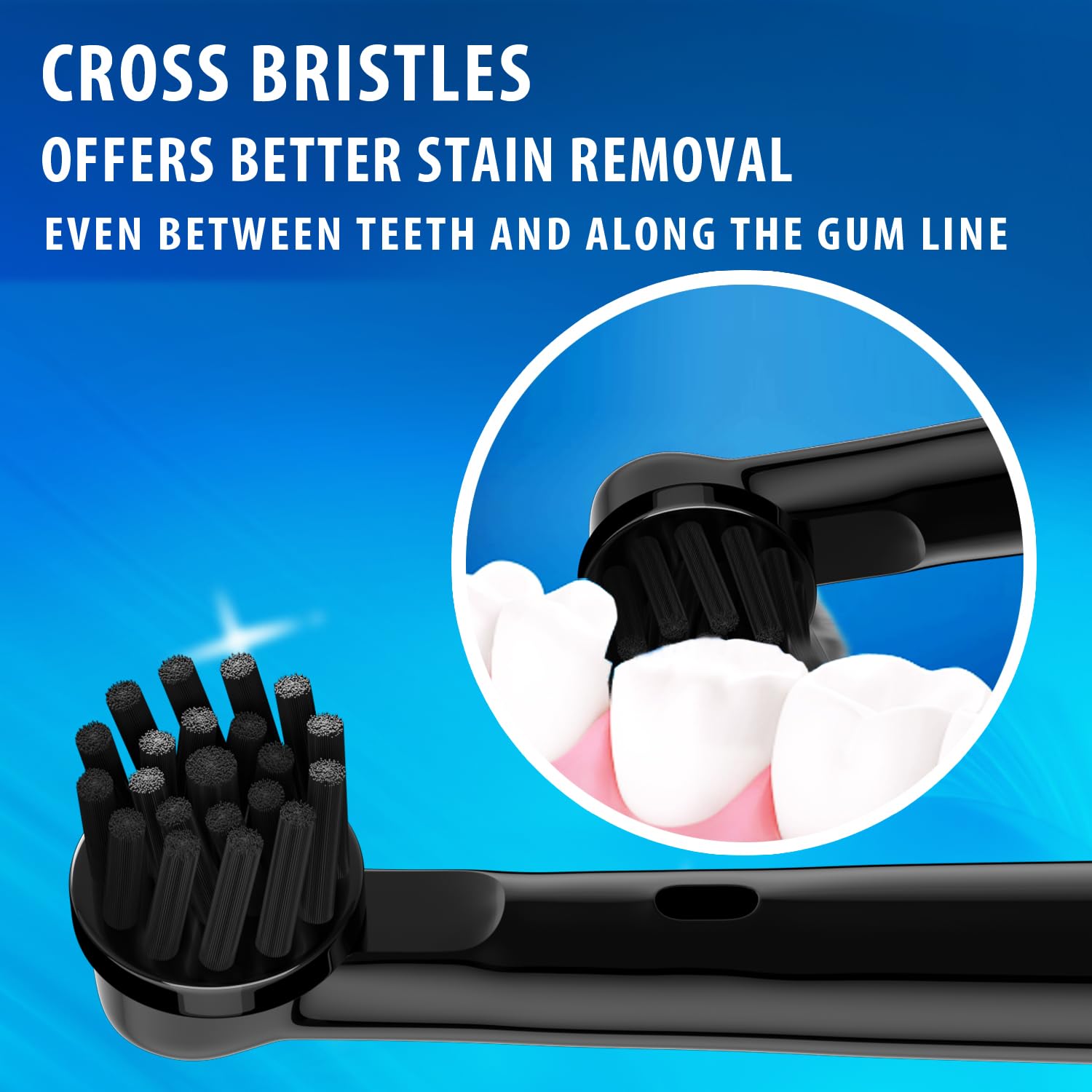 Angled 16-degree bristles for deep clean on WHUPPSI head
