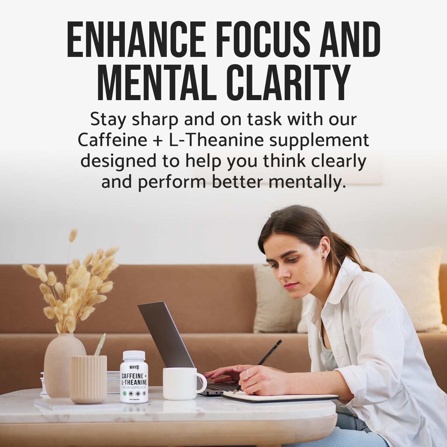 WHYZ caffeine pills desk-study-use image shows ready energy for concentration.