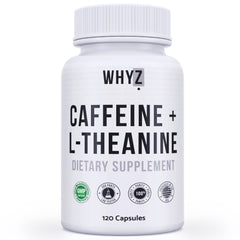 WHYZ caffeine pills bottle with L-Theanine offers steady energy for focus.