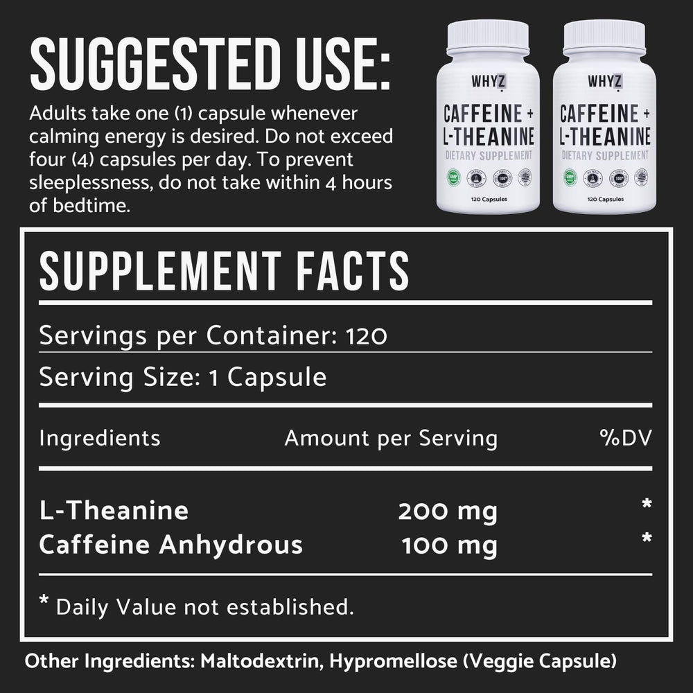 WHYZ caffeine pills open bottle ready for quick daily use.