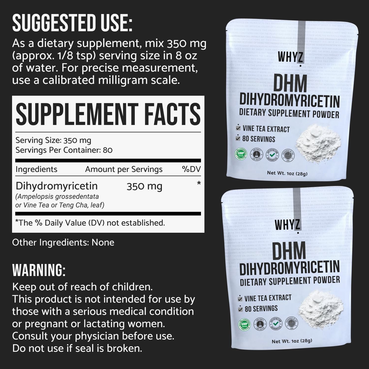 WHYZ DHM powder bottle label emphasizing plant-based wellness