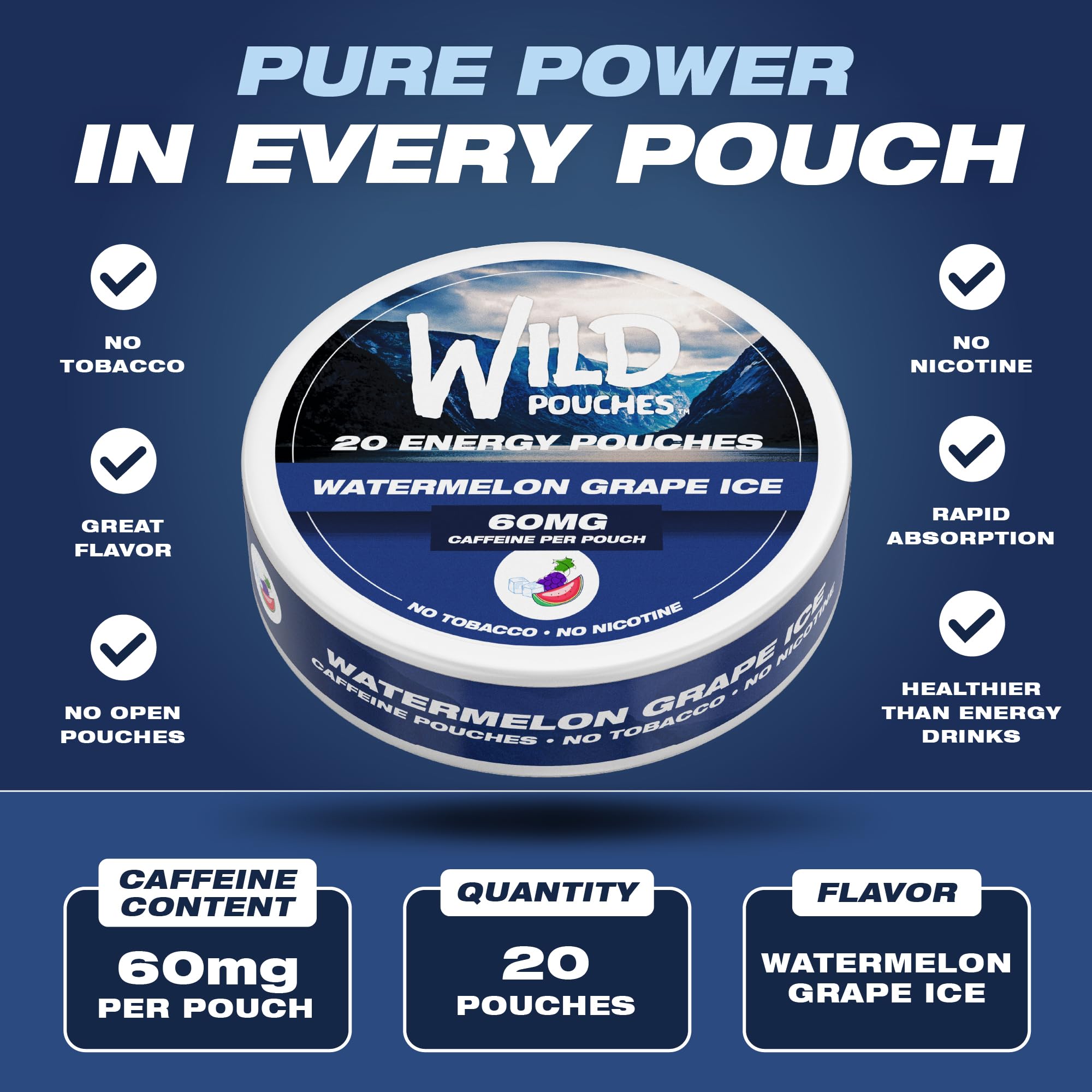 Back label of Wild caffeine pouches can showing ingredients and warning