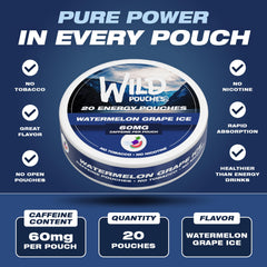 Back label of Wild caffeine pouches can showing ingredients and warning