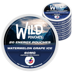 Front view of Wild 5 x 60mg Caffeine Pouches Can in Iced Watermelon Grape flavor