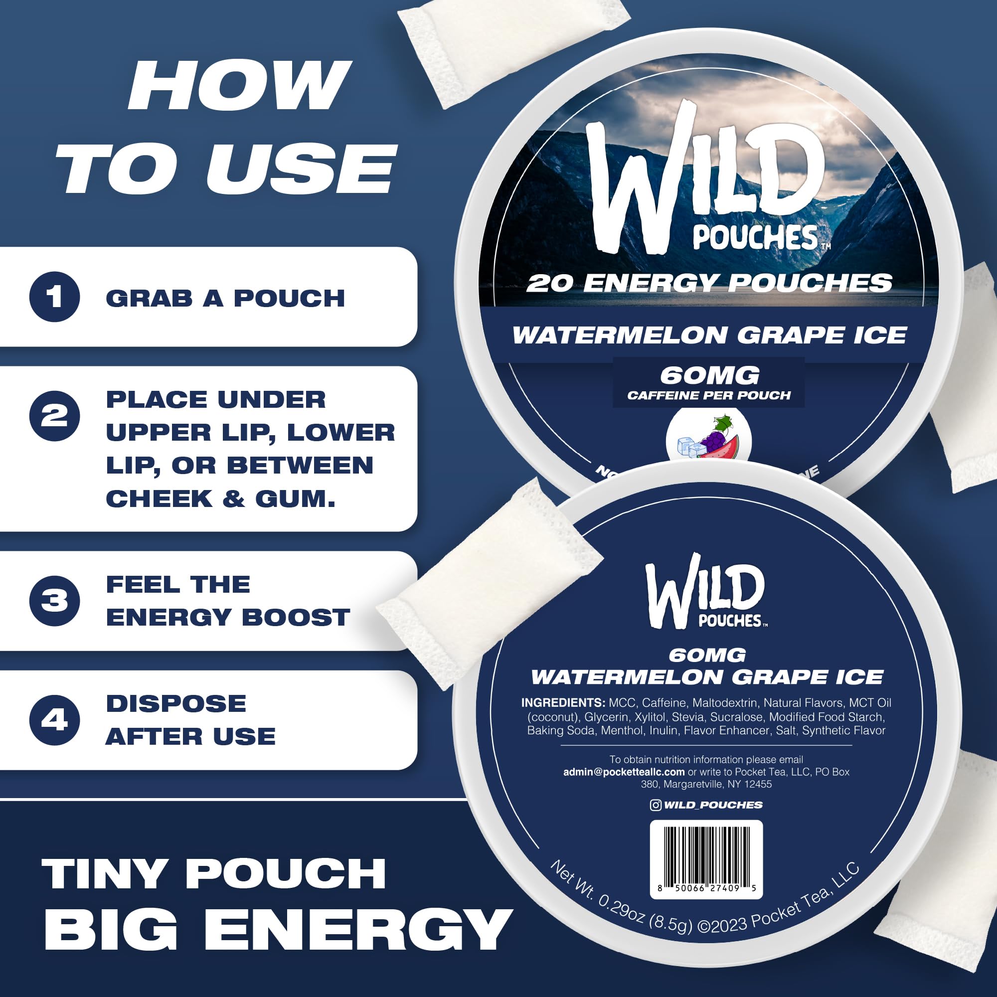 Wild 5 x 60mg caffeine pouches packaging box