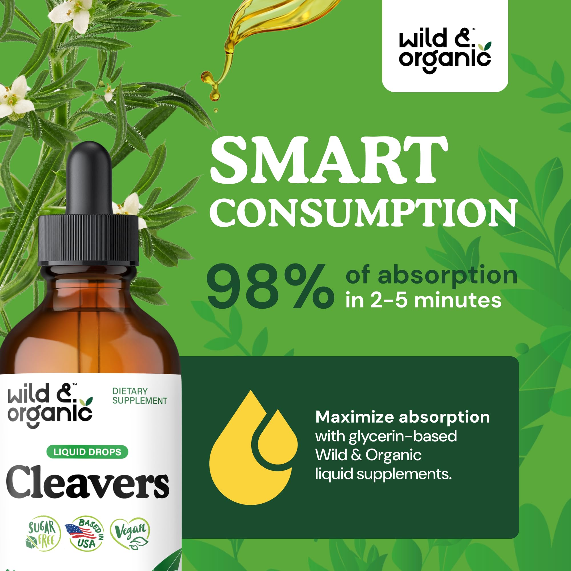 Wild & Organic Cleavers leaf extract ingredient—high-quality herbal leaf extract for wellness.