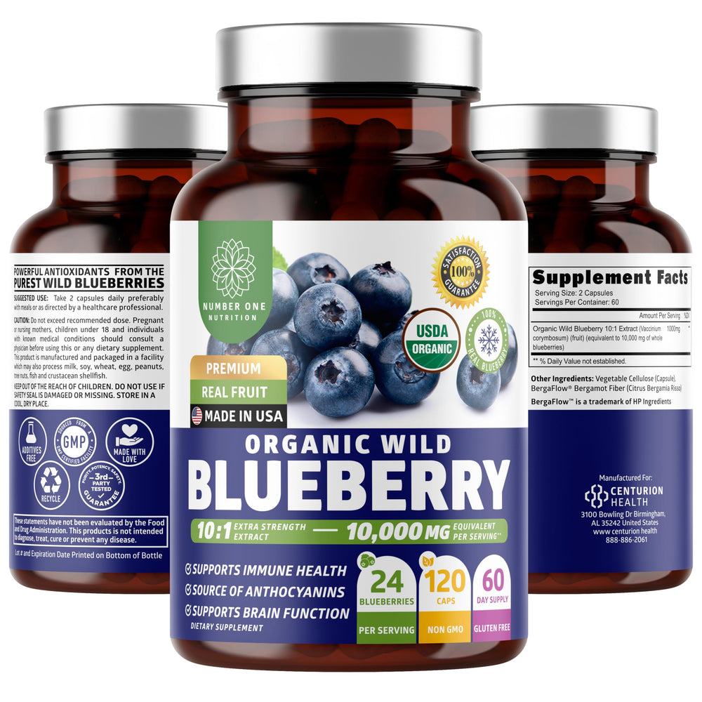 USDA organic wild blueberry extract capsules bottle