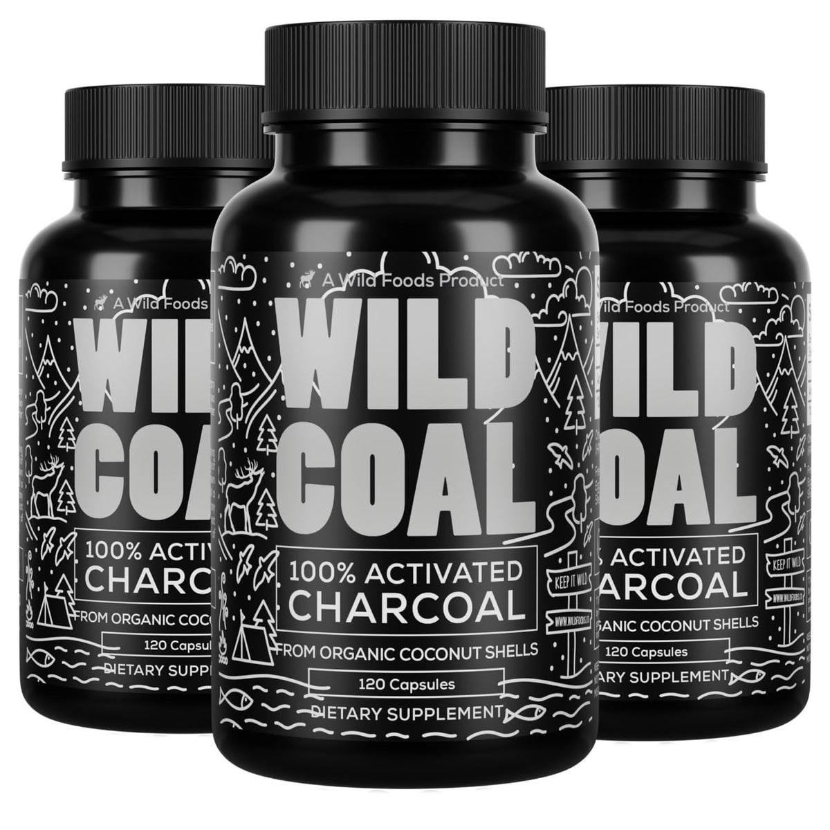 Wild Coal Activated Charcoal Capsules bottle front view