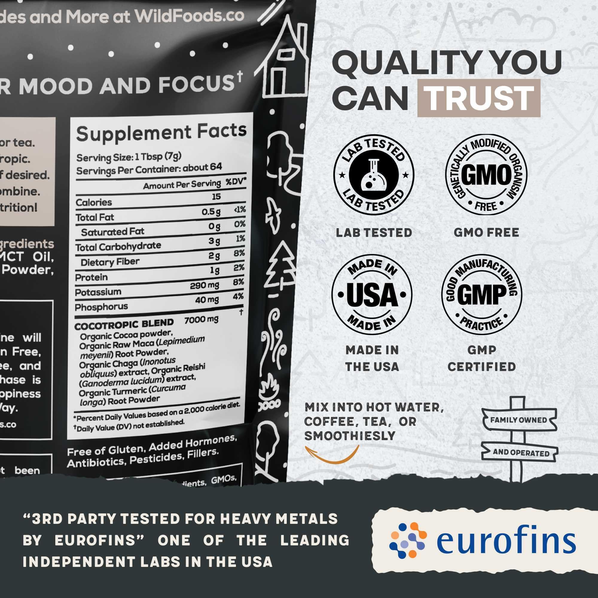 Back/side view displaying product label
