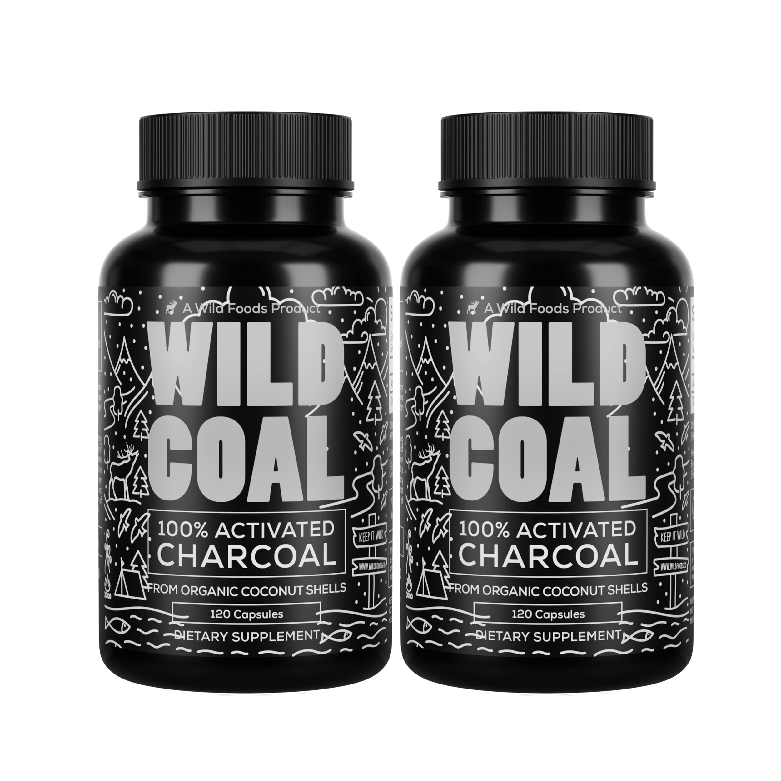 Wild Foods Activated Charcoal Capsules bottle front view