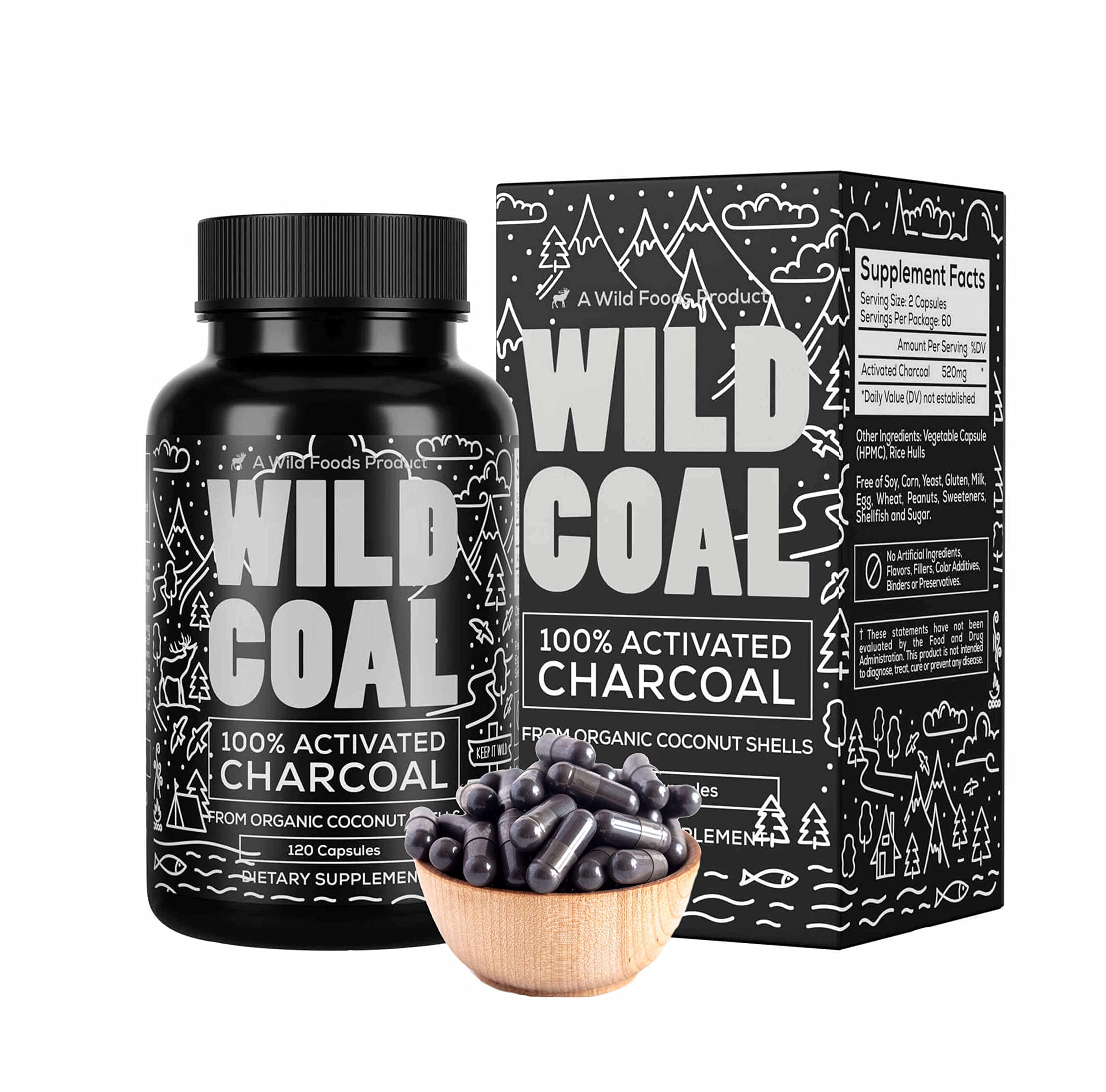 Bottle of Wild Foods Activated Charcoal Capsules