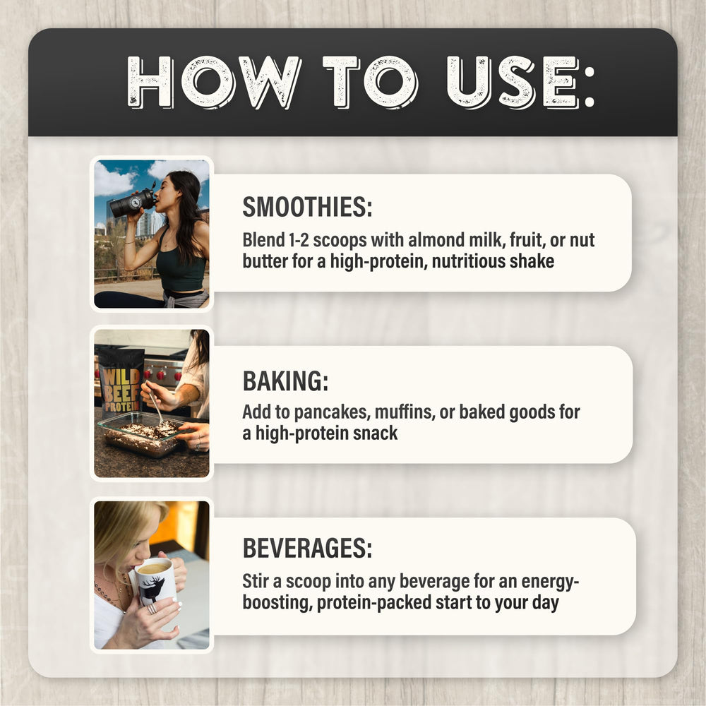 Wild Foods beef protein scoop for precise serving and steady protein delivery.