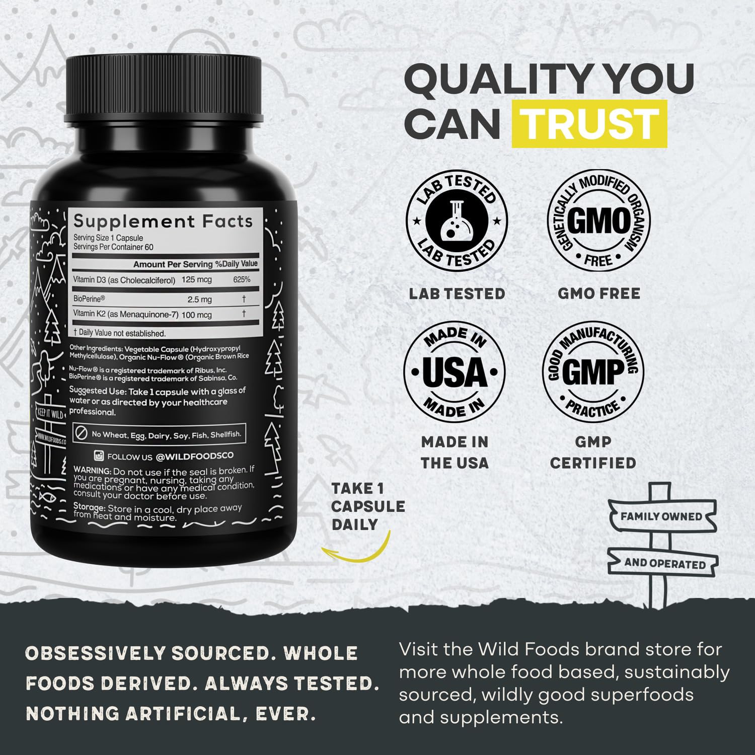 Supplement facts and ingredients on the label
