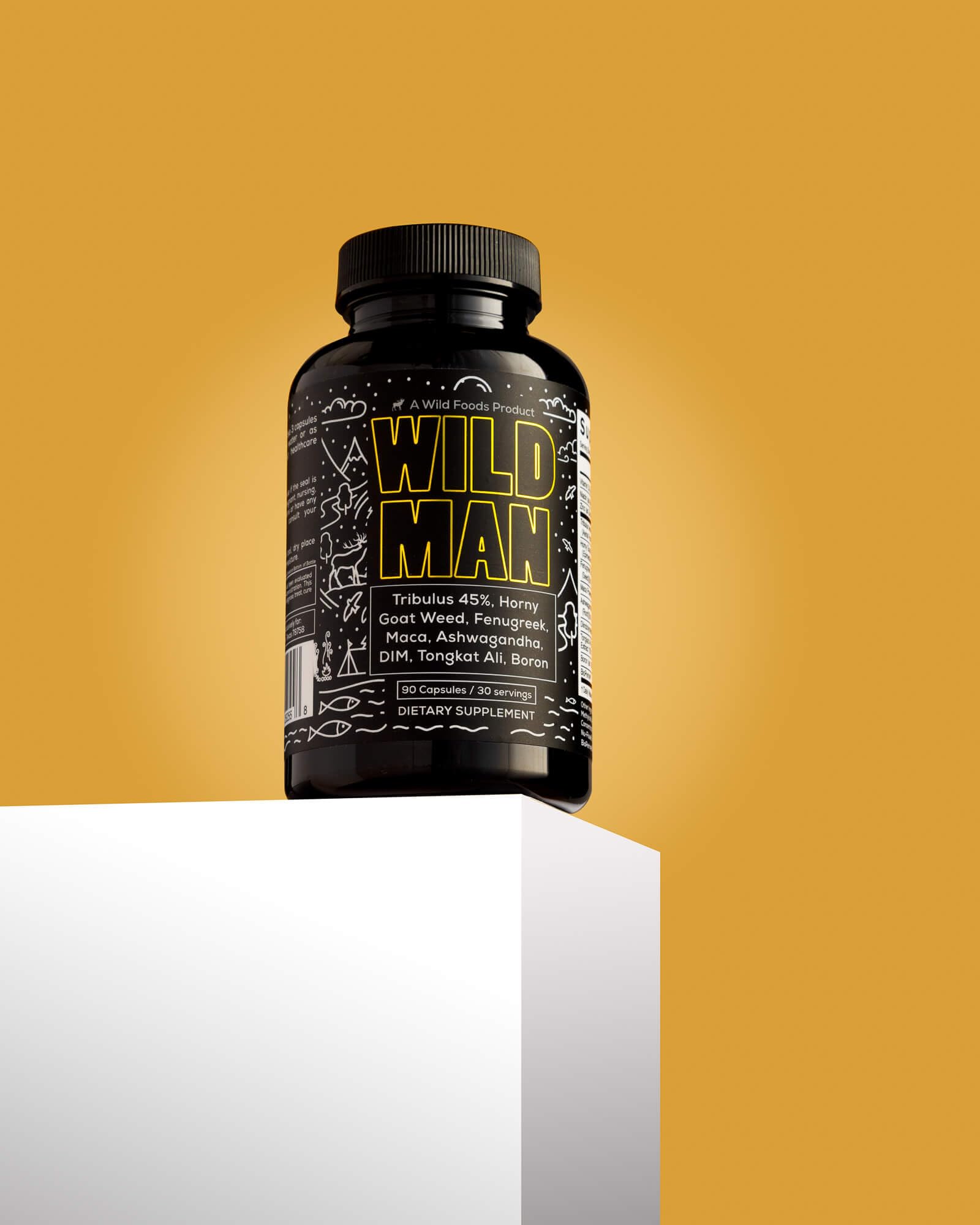 Nutrition facts and ingredient list on Wild Foods Herbal Stack for Man packaging