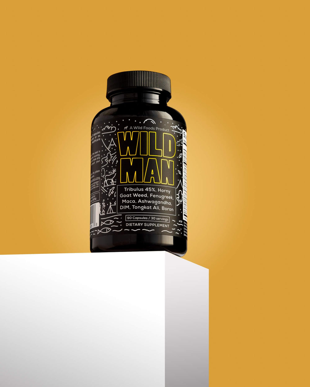 Nutrition facts and ingredient list on Wild Foods Herbal Stack for Man packaging