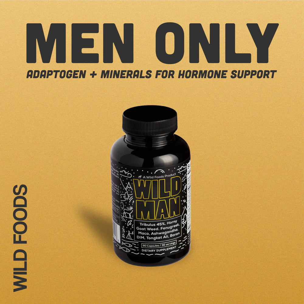 Lifestyle scene showing Wild Foods Herbal Stack for Man on a clean surface