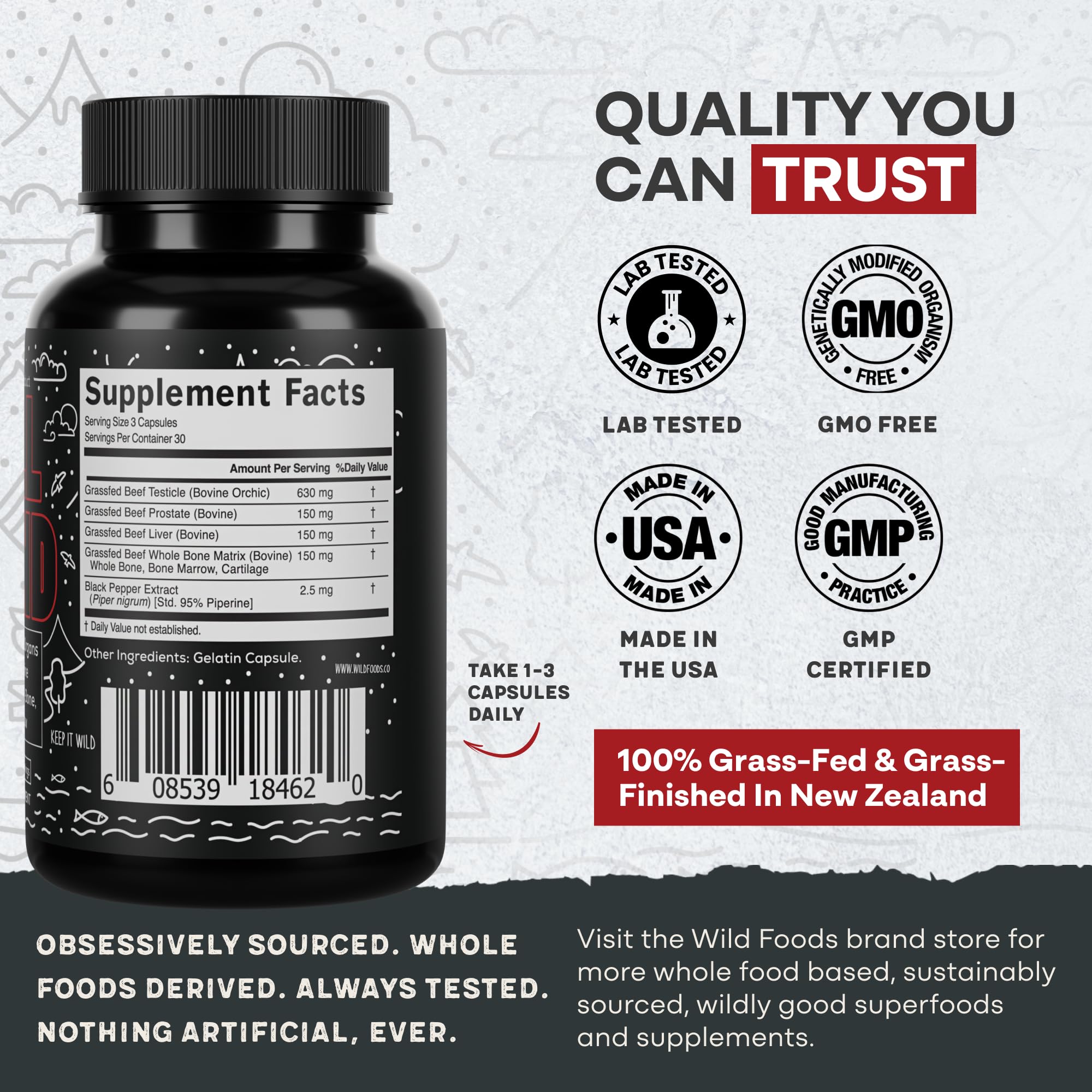 Gluten-free, soy-free, GMO-free certification label on bottle