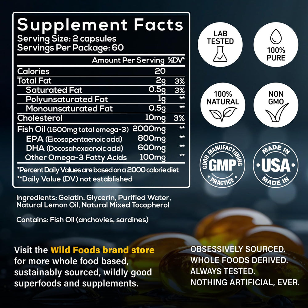 Close-up of bottle label showing 600 mg EPA, 600 mg DHA, 100 mg DPA