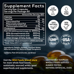 Wild Foods Omega-3 Fish Oil 120 capsules 2-pack bottle back view