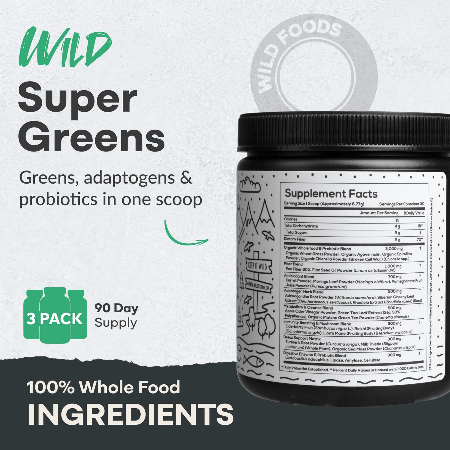 Packaging highlighting 46 plant-based nutrients, non-GMO
