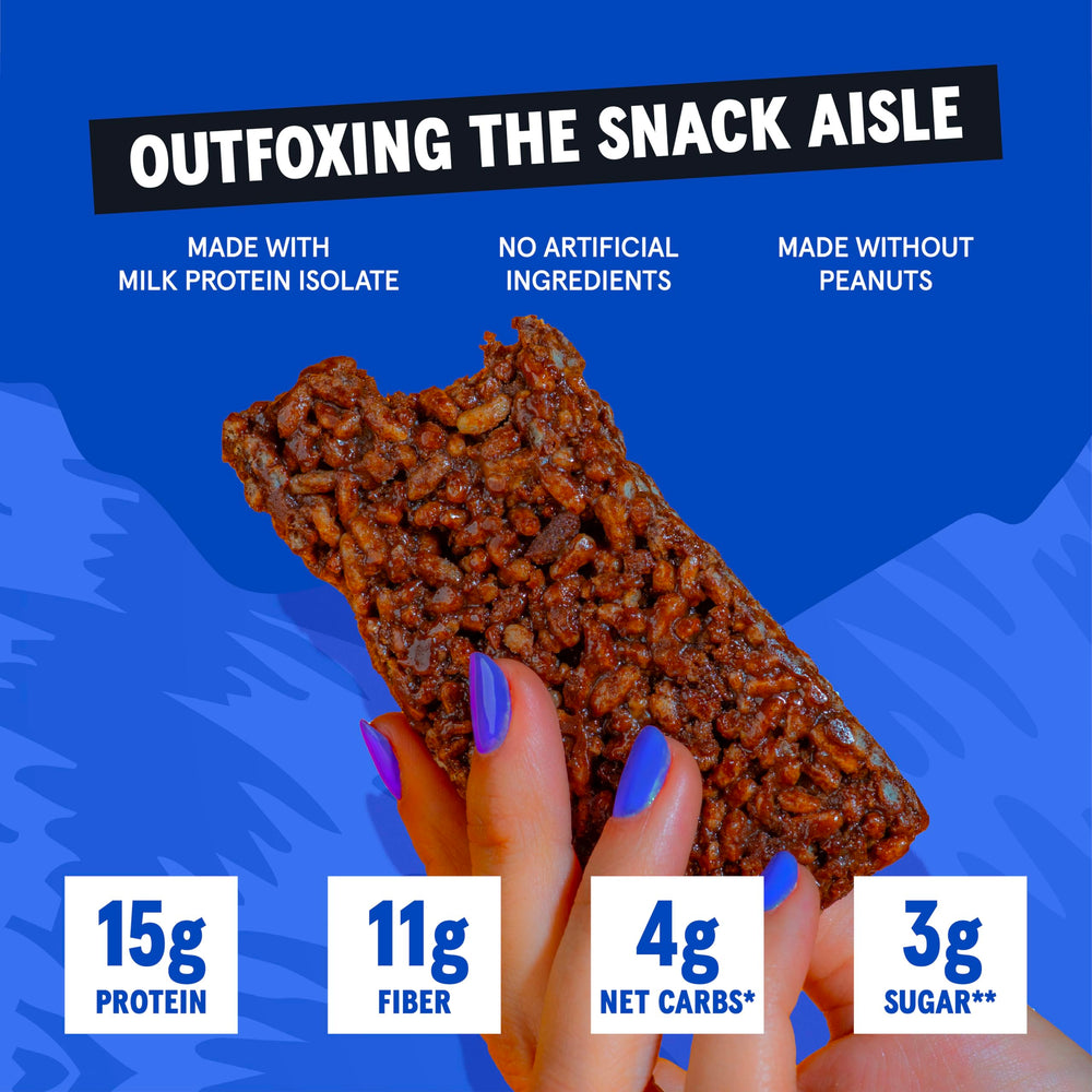Wild Fox Protein Bars caramel sea salt bar reveals glossy caramel and chocolate notes.