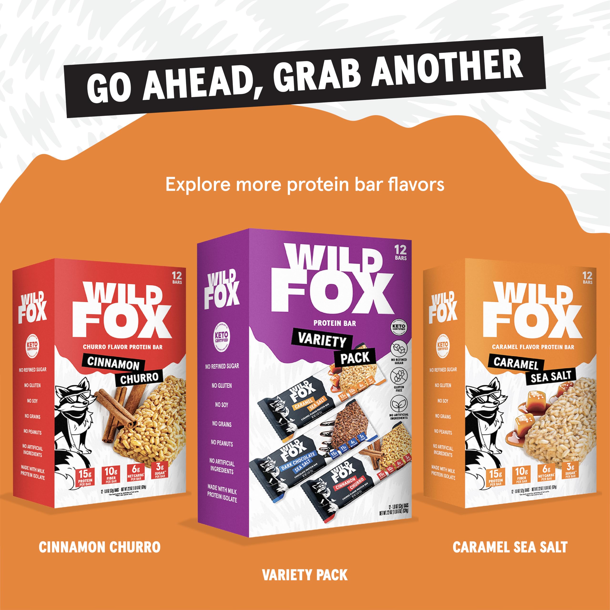 Wild Fox Protein Bars caramel sea salt swirls evoke indulgent texture while keeping clean ingredients.