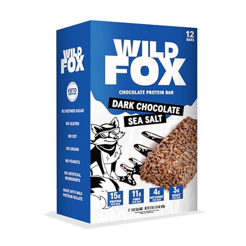 Wild Fox Protein Bars dark chocolate sea salt bar with rich cocoa for keto-friendly snacking.