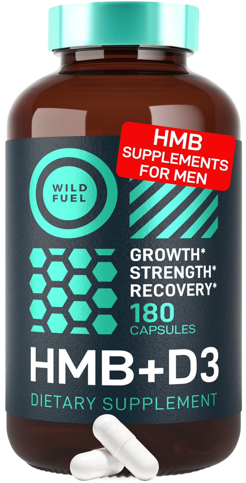 Close-up of bottle cap and capsules for WILD FUEL HMB supplement